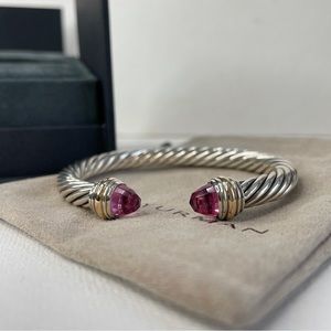 DAVID YURMAN 7MM Cable Bracelet Faceted Pink Tourmaline -Size M.